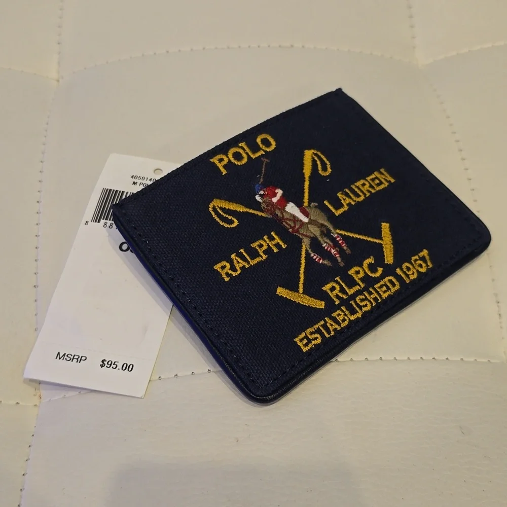 Ralph lauren polo navy blue canvas leather plaid wallet new mans $95 Embroidered - Picture 4 of 5
